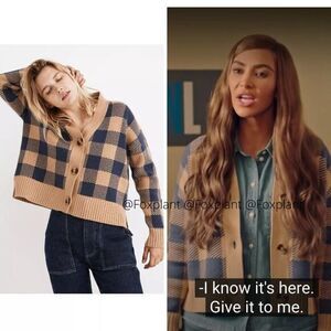 NWT Madewell Bayberry Cardigan‎ Sweater in Buffalo Check, XL, Kim Kardashian